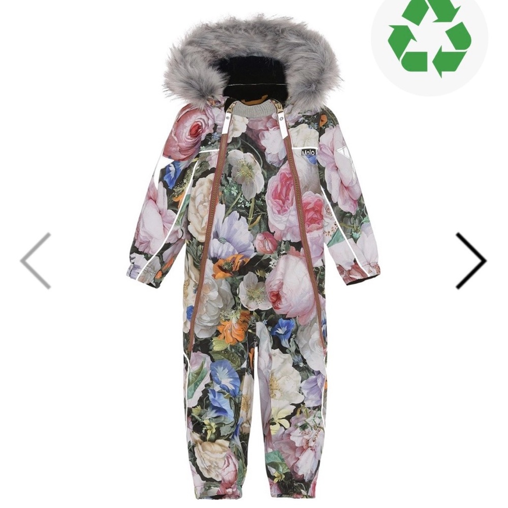 Molo Floral Snowsuit with Faux Fur Hood